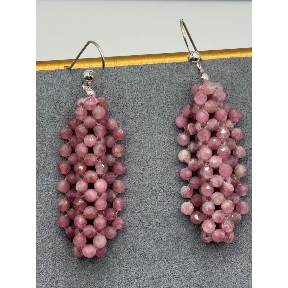 Jay King DTR Earrings Woven Pink Tourmaline Beaded Drop Dangle Sterling Silver